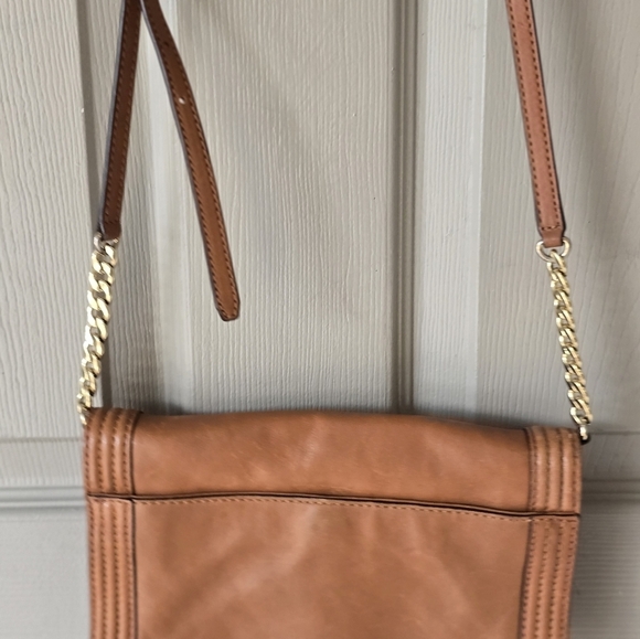 Michael Kors Fulton Brown Leather Crossbody Bag Leather Gold Chain Strap Dustbag - Picture 8 of 16